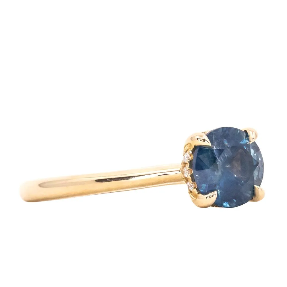 1.26ct Round Nigerian Sapphire Hidden Halo Solitaire in 14k Yellow Gold