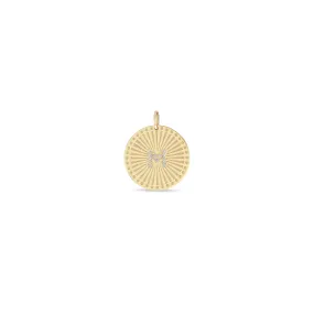 14k Single Pavé Diamond Initial Letter Medium Sunbeam Medallion Charm