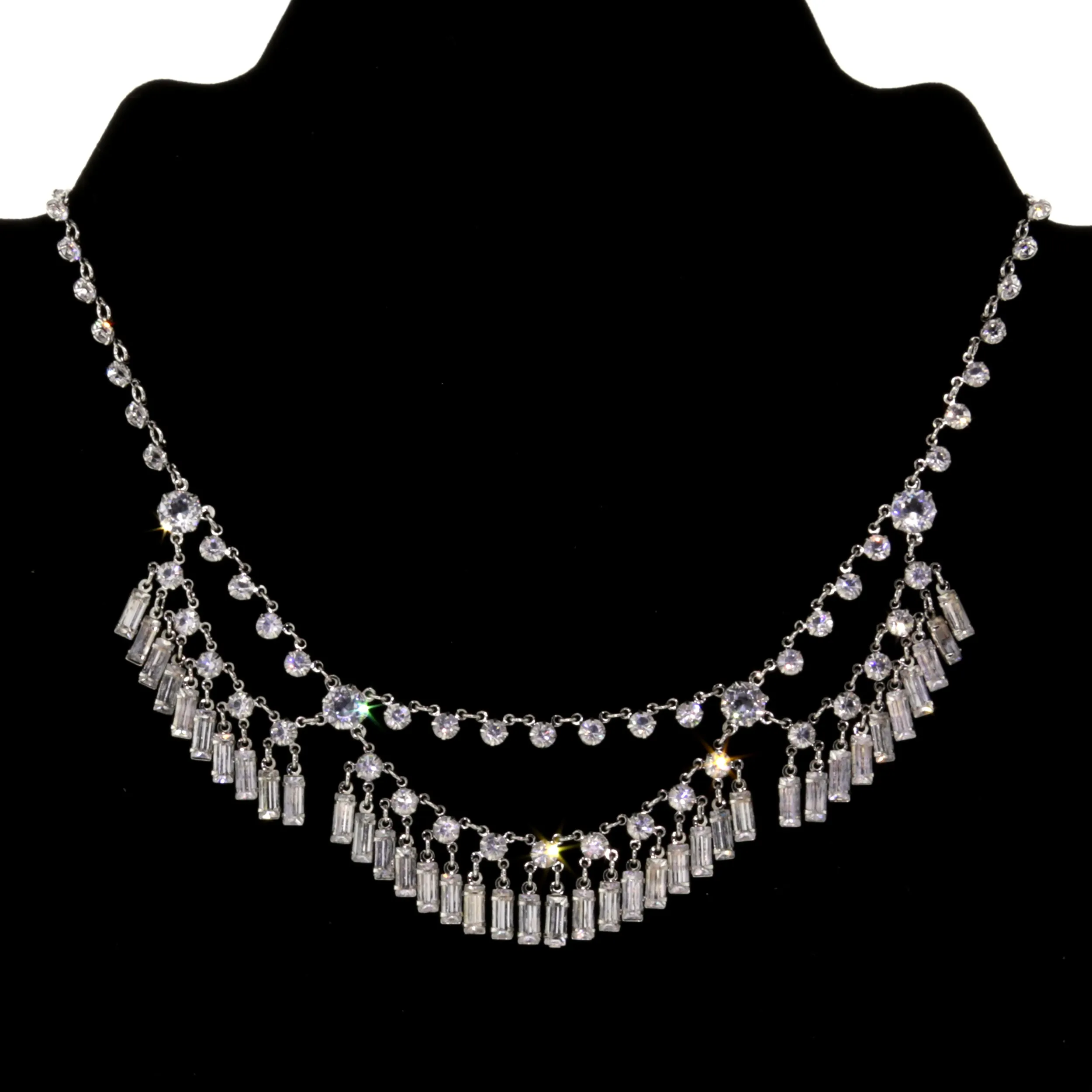 1928 Jewelry Austrian Crystal Baguette Bib Necklace 15"