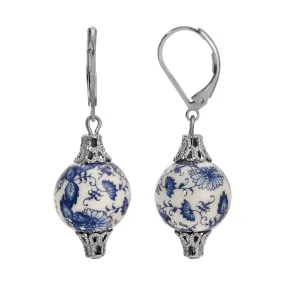 1928 Jewelry Blue Willow Round Bead Drop Earrings