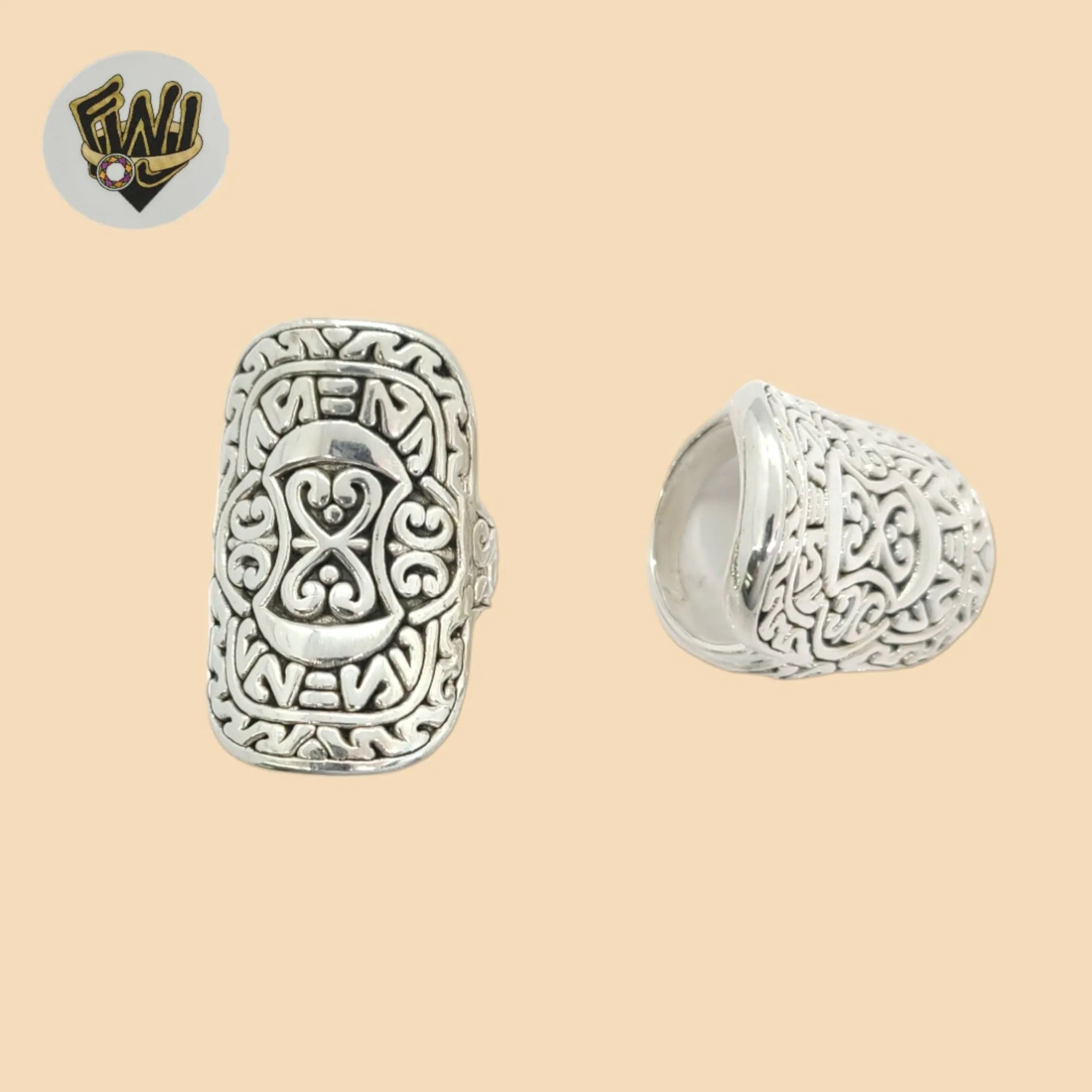 (2-5044-1) 925 Sterling Silver - Carved Elongated Ring.