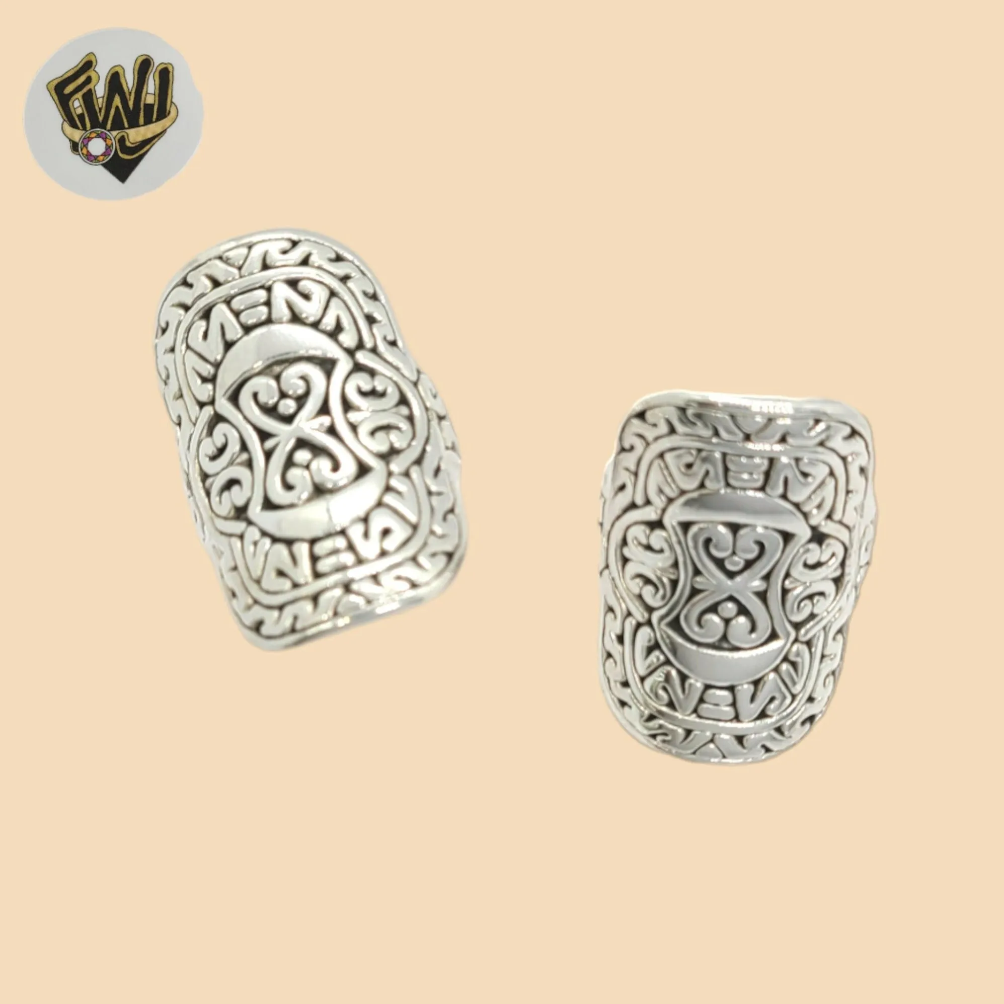 (2-5044-1) 925 Sterling Silver - Carved Elongated Ring.