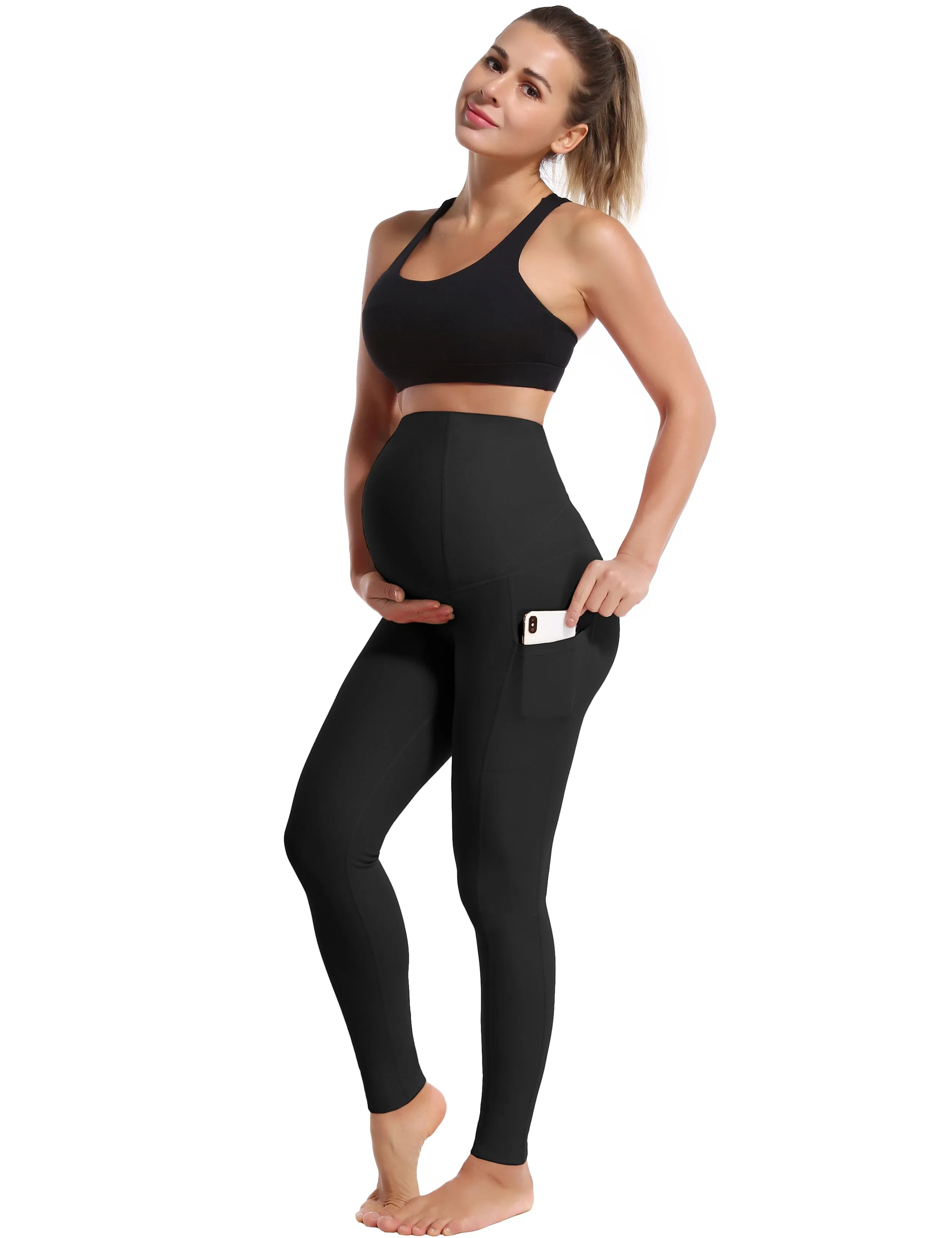 26" Side Pockets Maternity Yoga Pants black