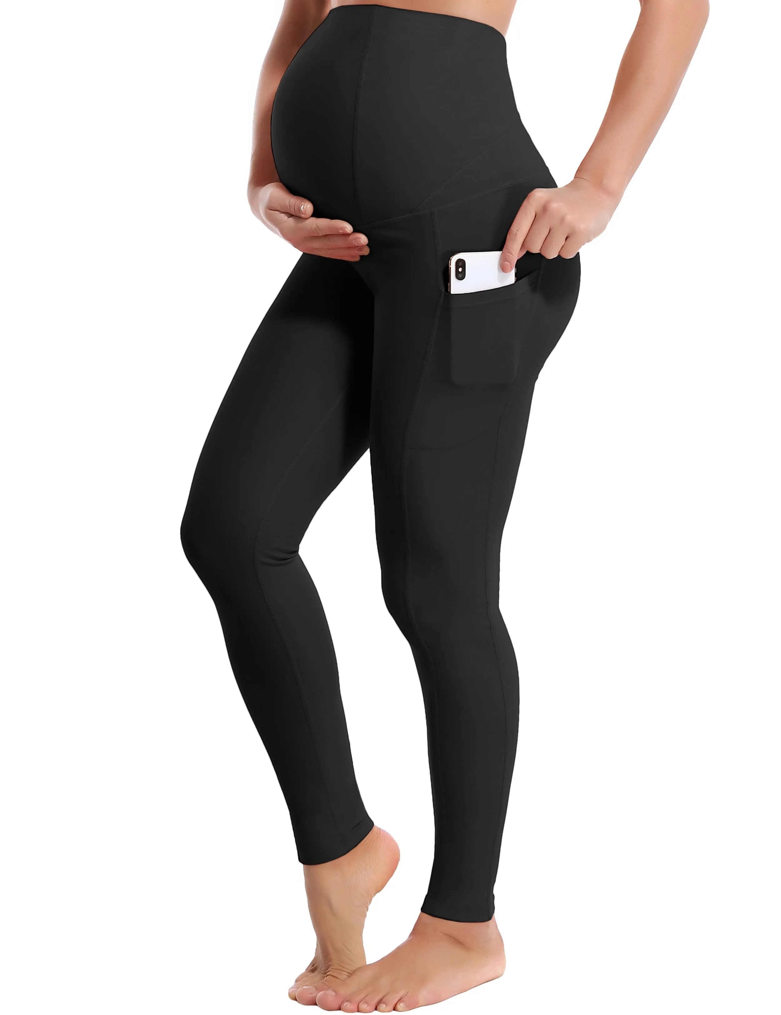 26" Side Pockets Maternity Yoga Pants black