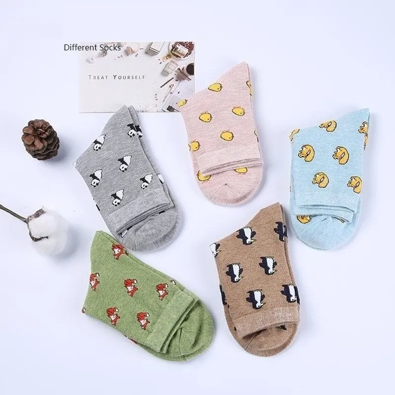 All Season Cartoon Pattern Printed Solid Color Women's Cotton Socks