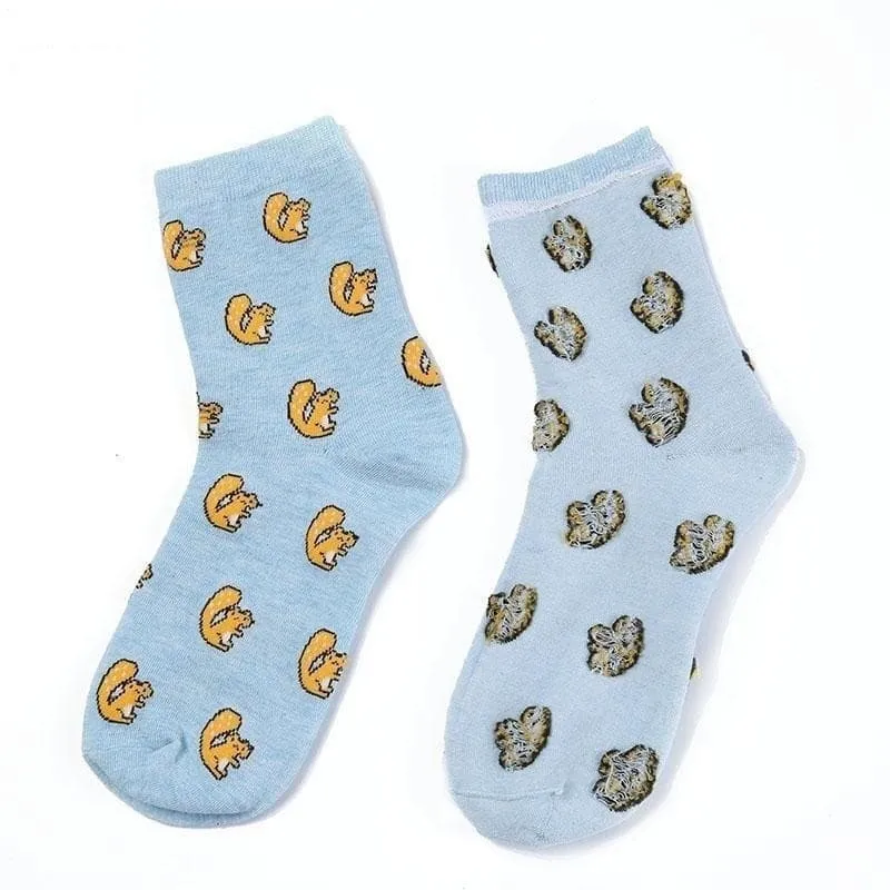 All Season Cartoon Pattern Printed Solid Color Women's Cotton Socks