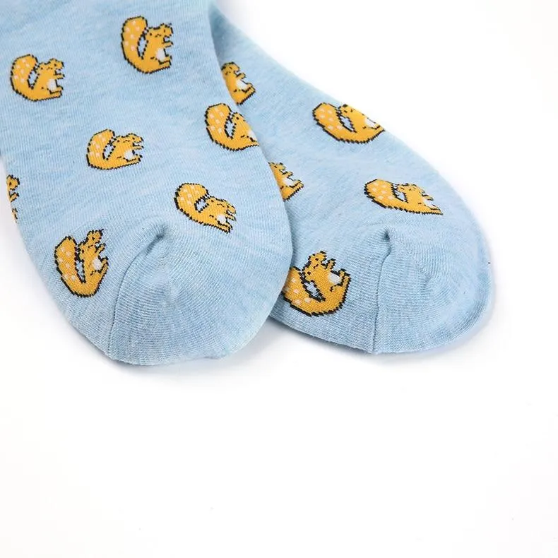 All Season Cartoon Pattern Printed Solid Color Women's Cotton Socks