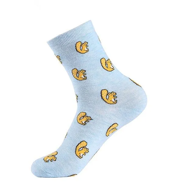 All Season Cartoon Pattern Printed Solid Color Women's Cotton Socks