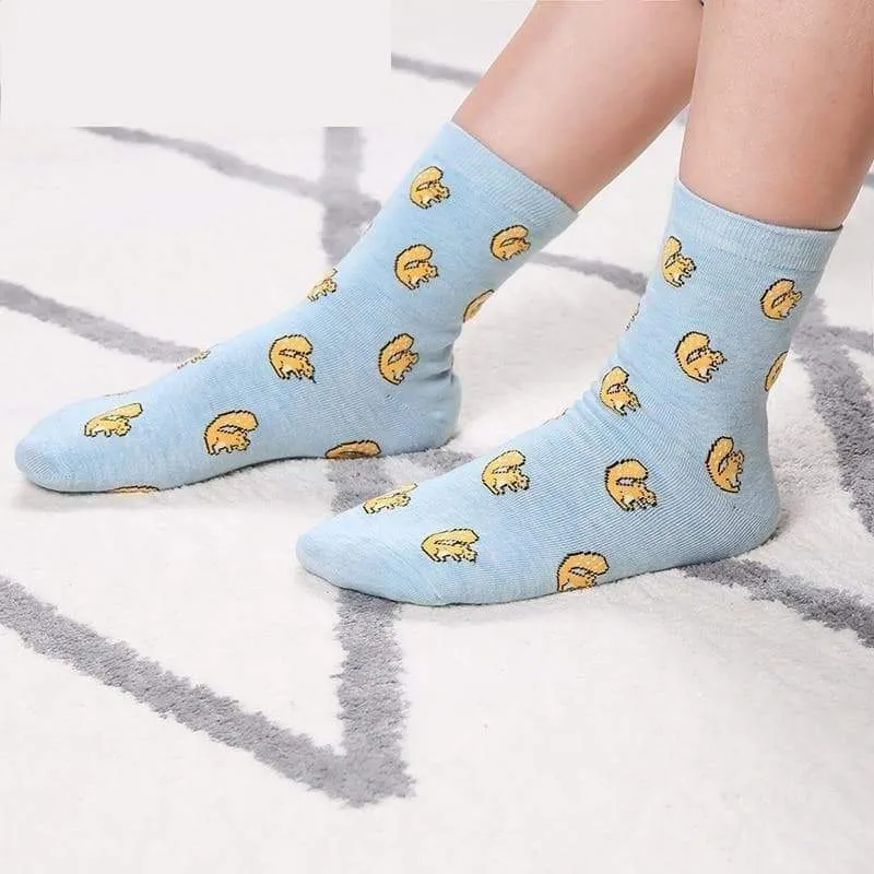 All Season Cartoon Pattern Printed Solid Color Women's Cotton Socks