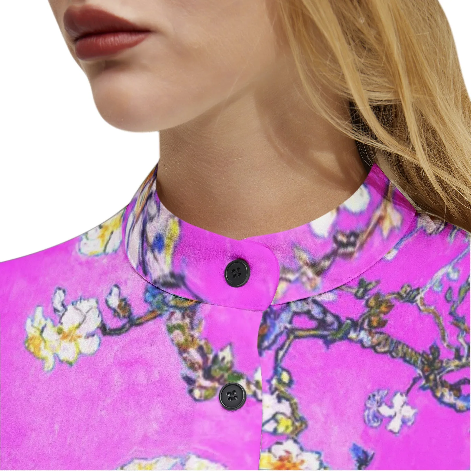 Almond Blossoms and Lavender Skies Long Sleeve Button Up Casual Shirt Top