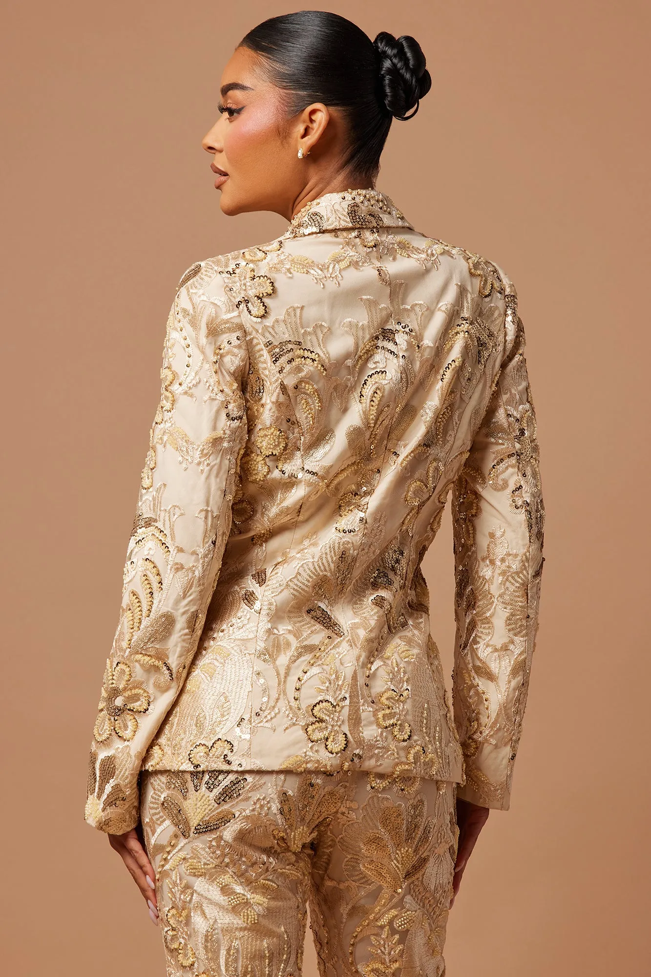 Ava Sequin Embellished Blazer - Cream