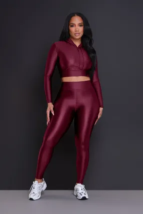 Big Ego Cropped Hooded Legging Set - Burgundy