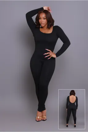 Big Reveal Open Back Jumpsuit - Black