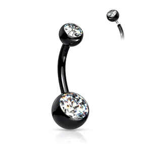 Black Titanium Internally Threaded Gem Belly Ring