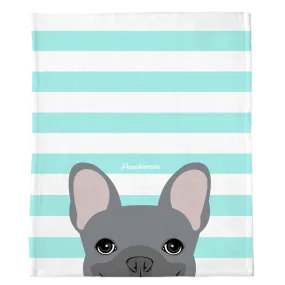 Blue French Bulldog on Aqua Stripes | Frenchie Blanket