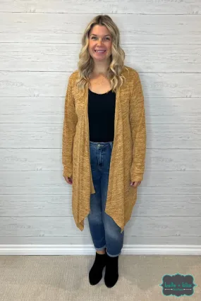 Cascade Cardigan with Thumbholes - Heathered Mustard