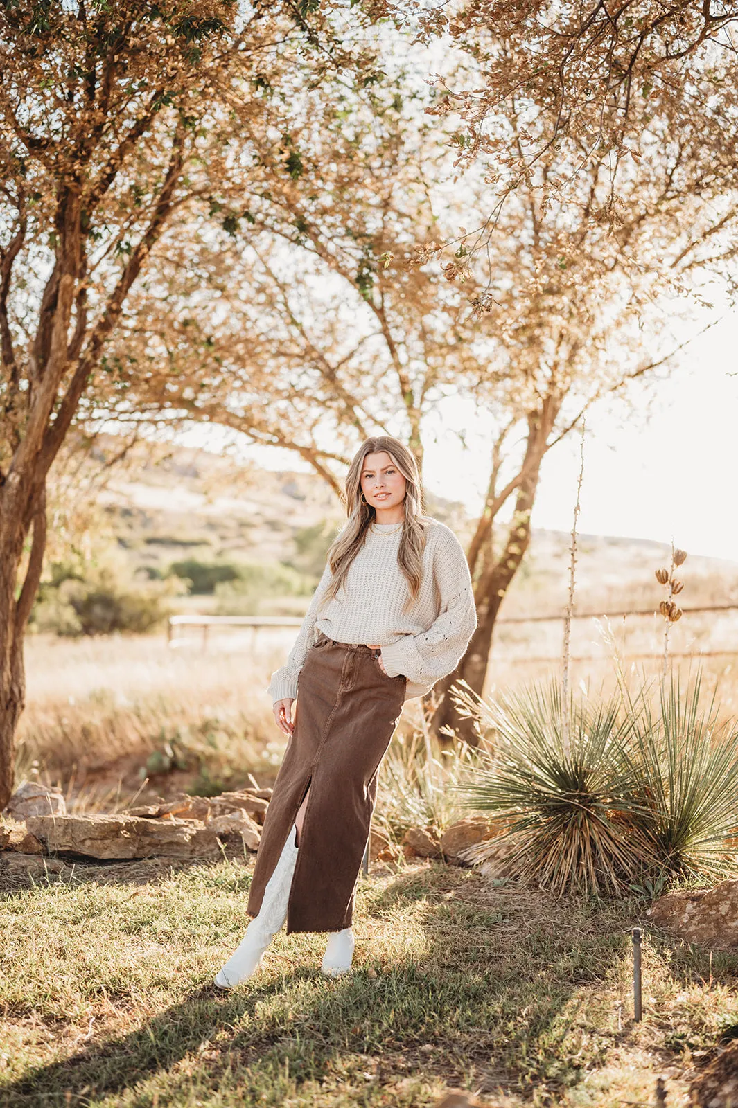 Chasing Dreams Brown Denim Midi Skirt