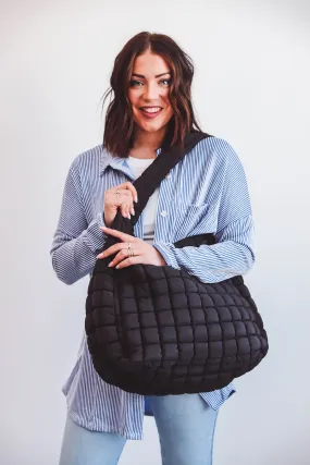 Cleo Slouchy Quilted Tote-Black