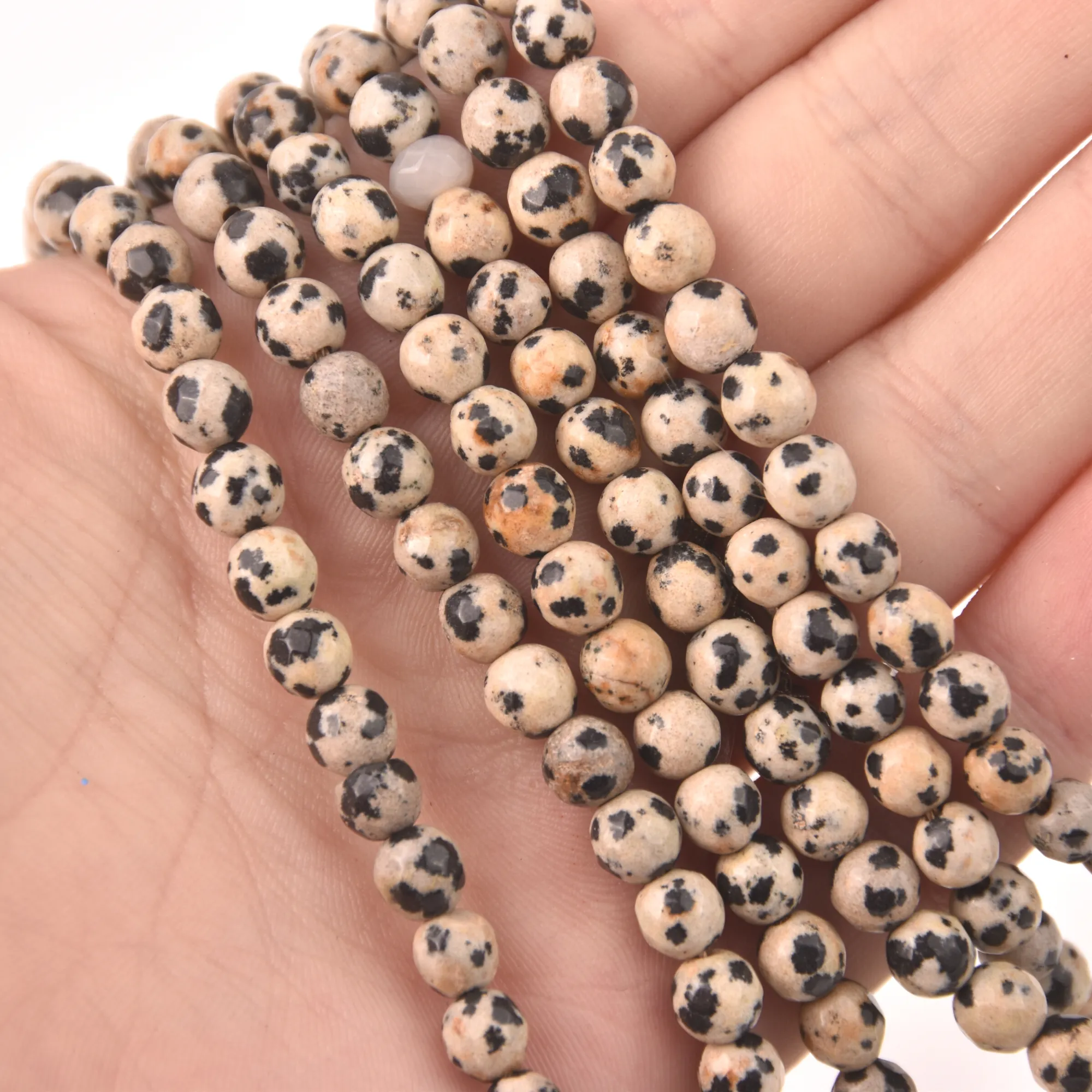 Dalmatian Jasper, 6mm Faceted Round Gemstone Beads, full strand, gem0833