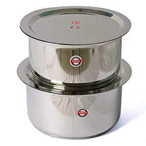 Embassy Sandwich Bottom Topes with Lid, Set of 2 (Sizes 15 & 16) - 3250 & 3750 ml (Stainless Steel)