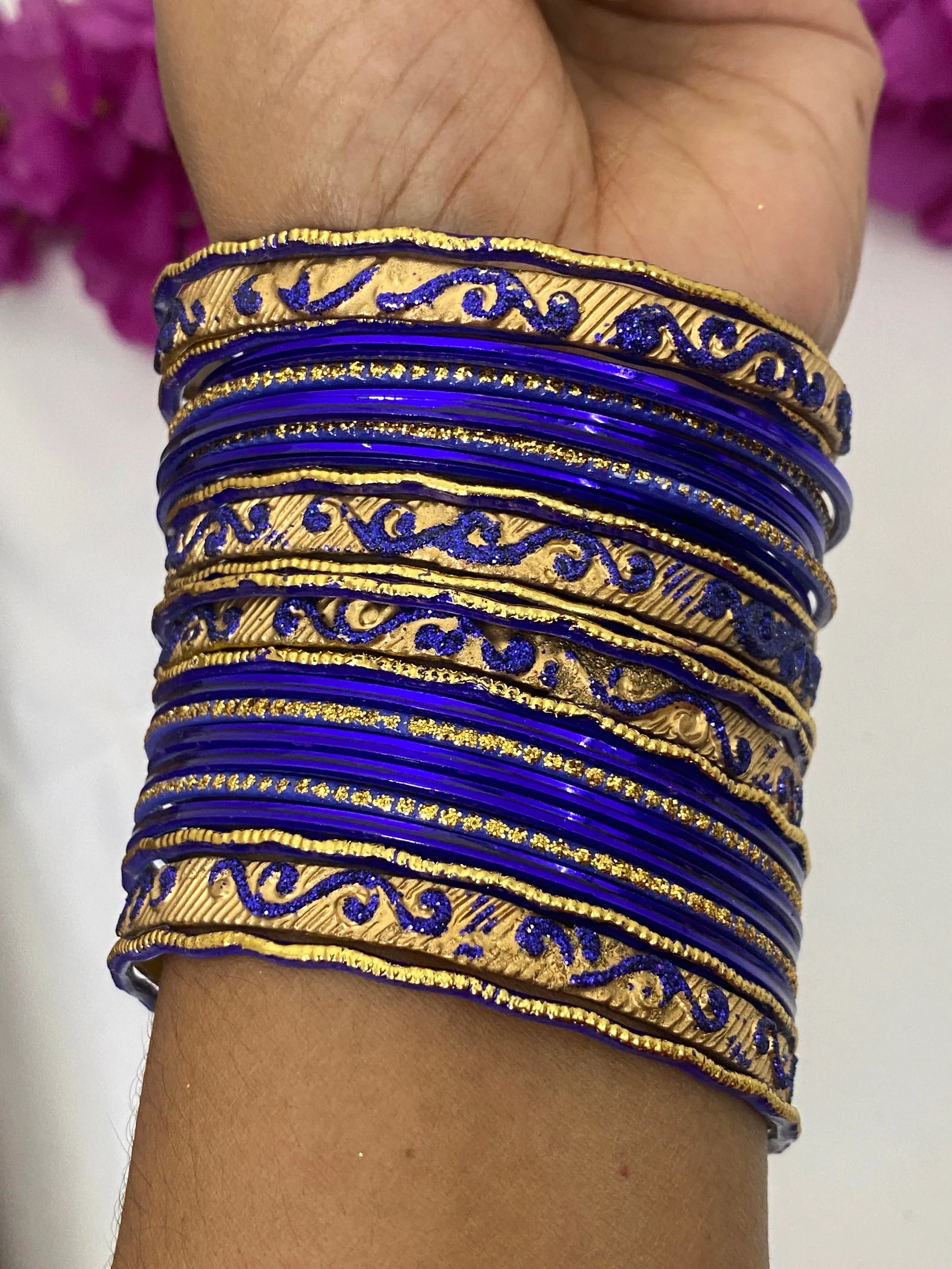 Fancy Wedding Blue Color Shinning Two Side Border Designer Bangles