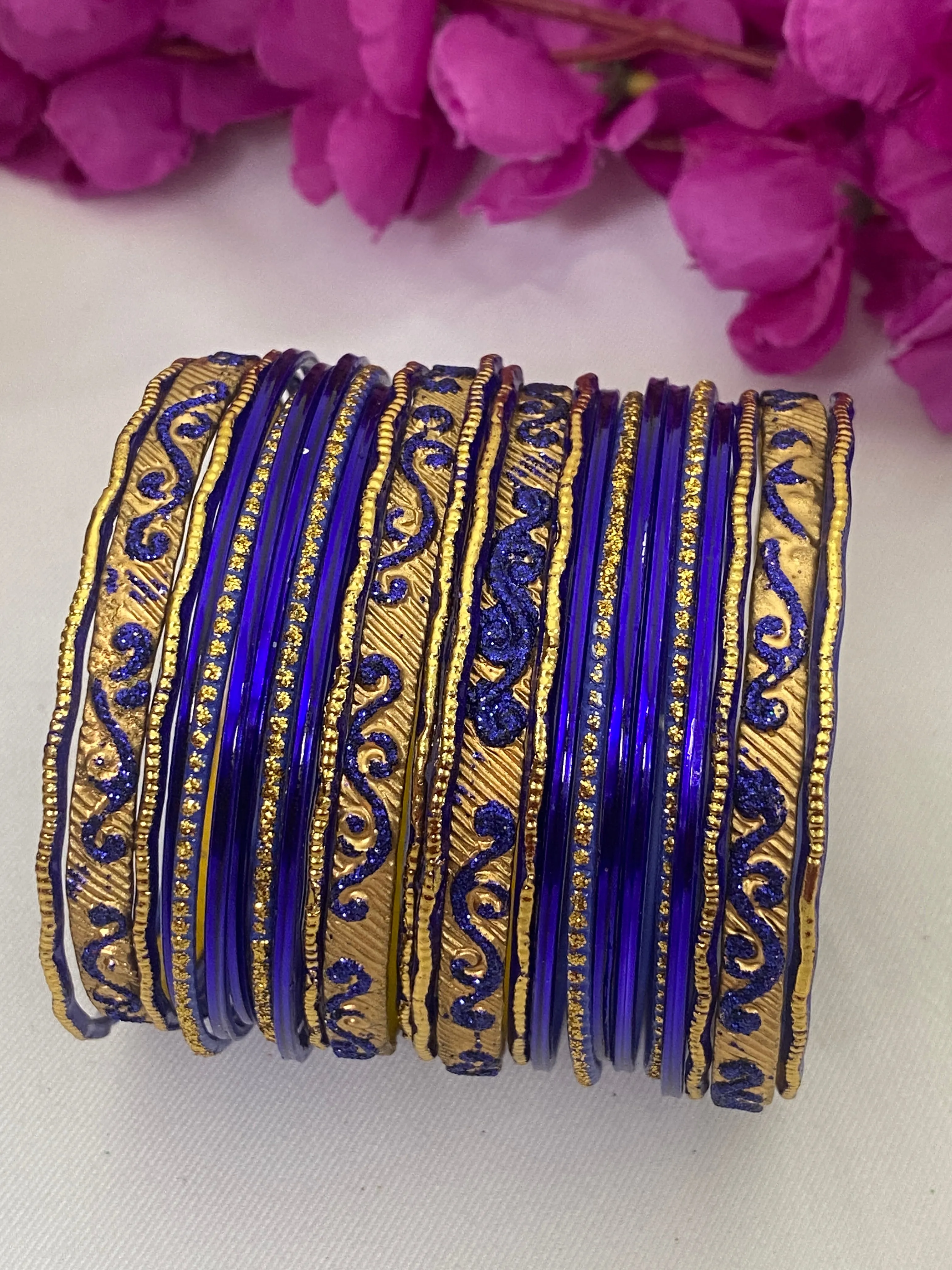 Fancy Wedding Blue Color Shinning Two Side Border Designer Bangles