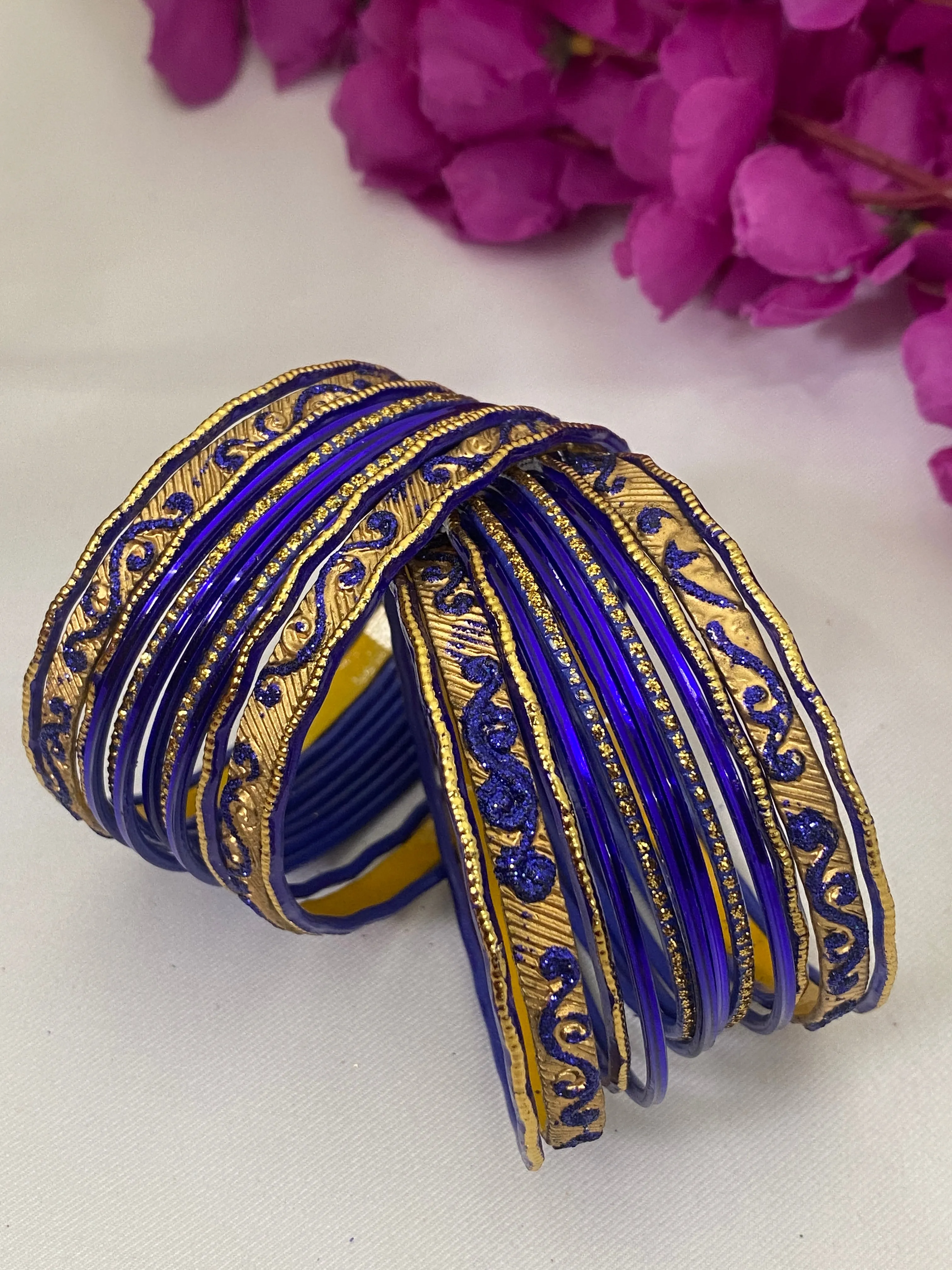 Fancy Wedding Blue Color Shinning Two Side Border Designer Bangles