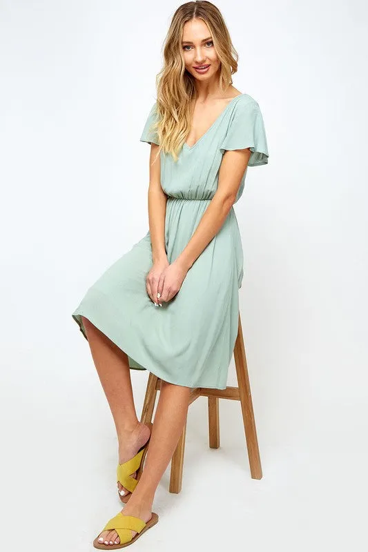 Gabriella Ruffle Midi Dress in Mint