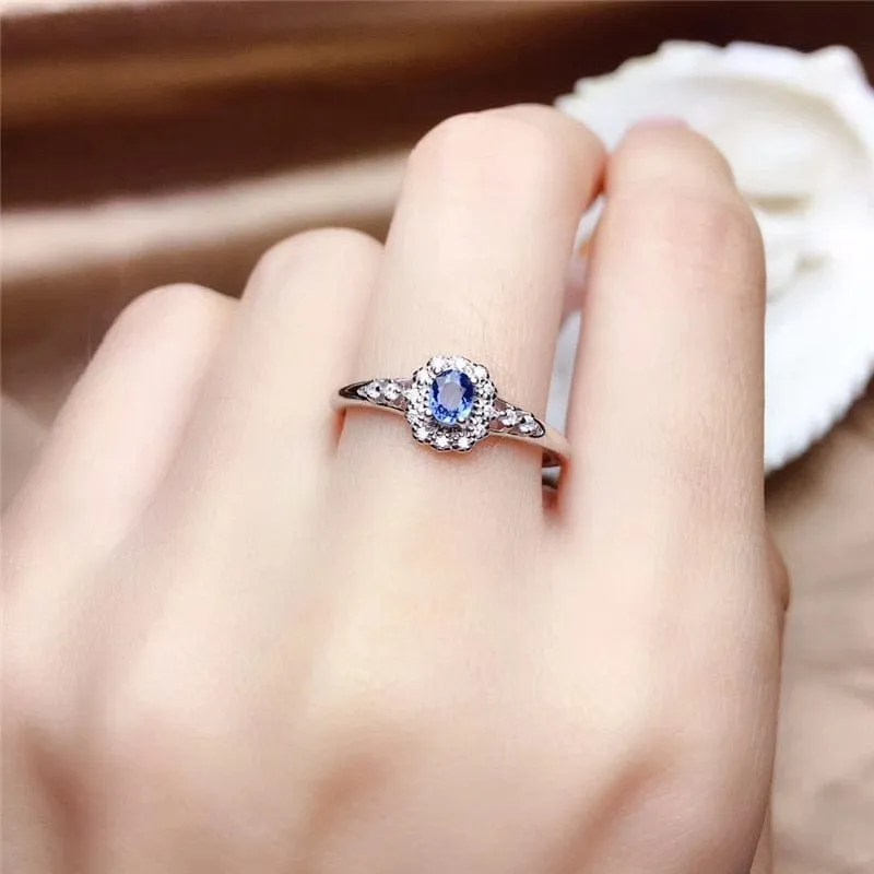 Genuine Natural Sapphire S925 Sterling Silver Ring - Sz 4-12