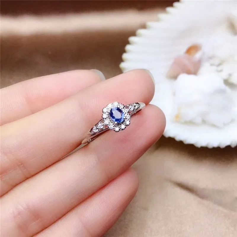 Genuine Natural Sapphire S925 Sterling Silver Ring - Sz 4-12