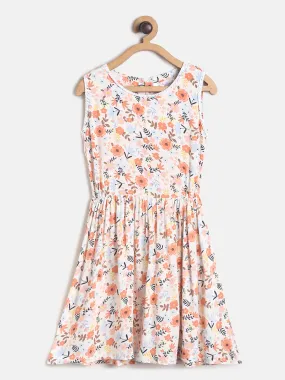 Girls Multicolor Floral Print Cotton Dress