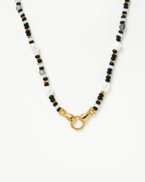 Harris Reed In Good Hands Beaded Gemstone Necklace | 18ct Gold Plated/Black Chalcedony & Pearl