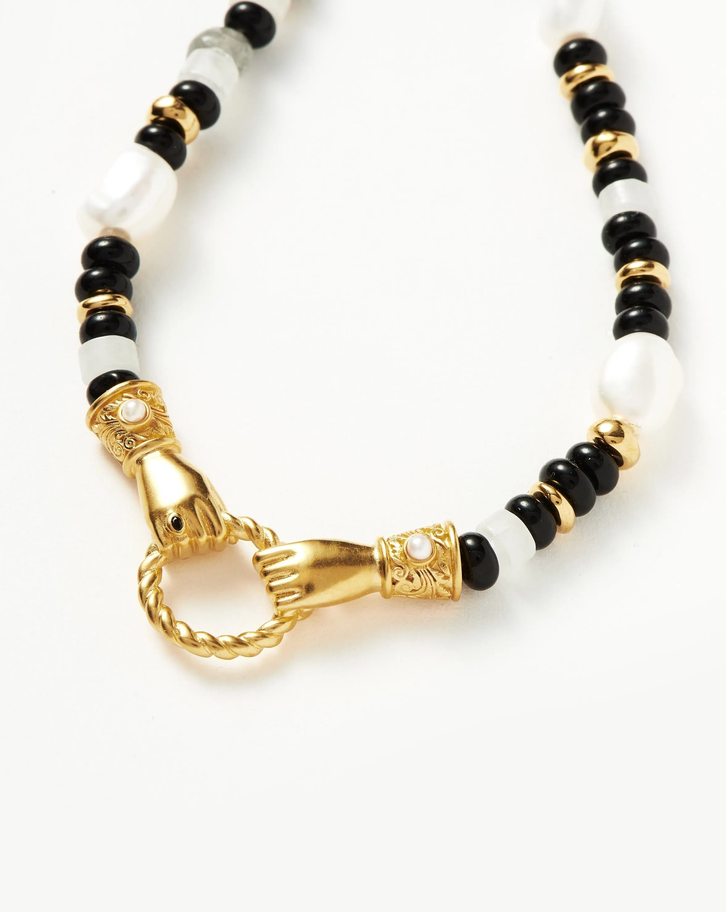 Harris Reed In Good Hands Beaded Gemstone Necklace | 18ct Gold Plated/Black Chalcedony & Pearl