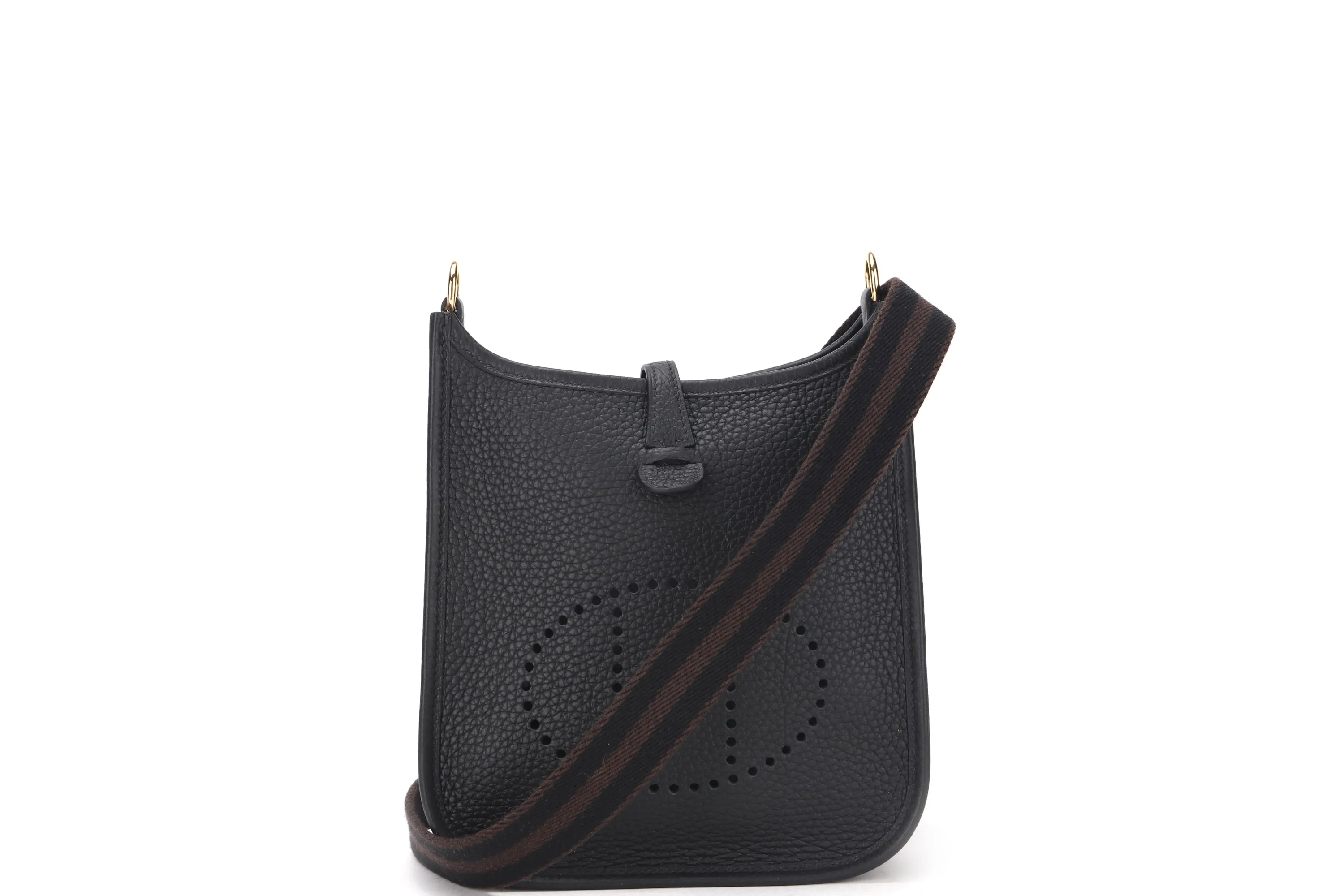 HERMES MINI EVELYNE TPM (STAMP B) BLACK CLEMENCE AMAZONE STRAP GOLD HARDWARE, WITH STRAP, DUST COVER & BOX