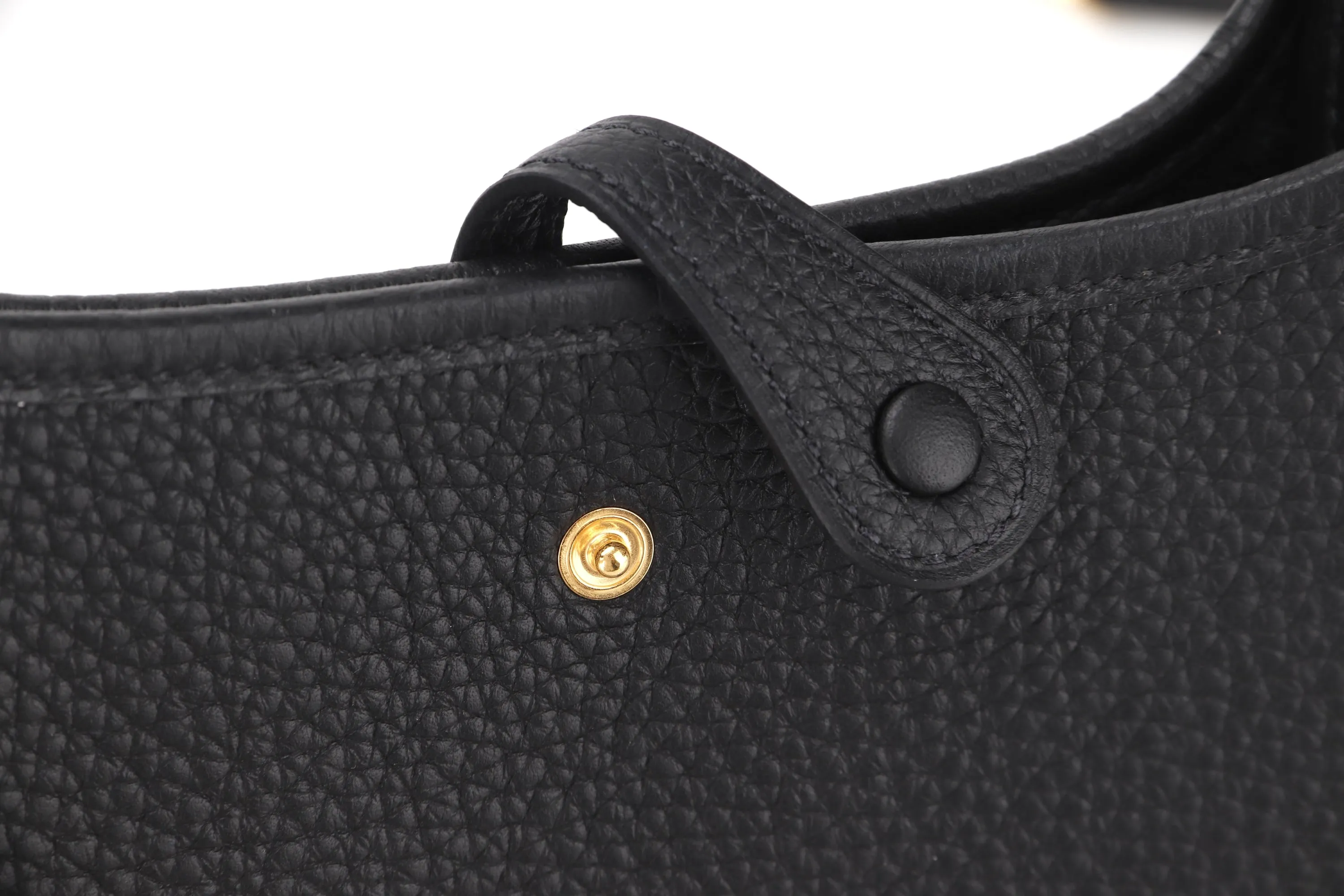 HERMES MINI EVELYNE TPM (STAMP B) BLACK CLEMENCE AMAZONE STRAP GOLD HARDWARE, WITH STRAP, DUST COVER & BOX