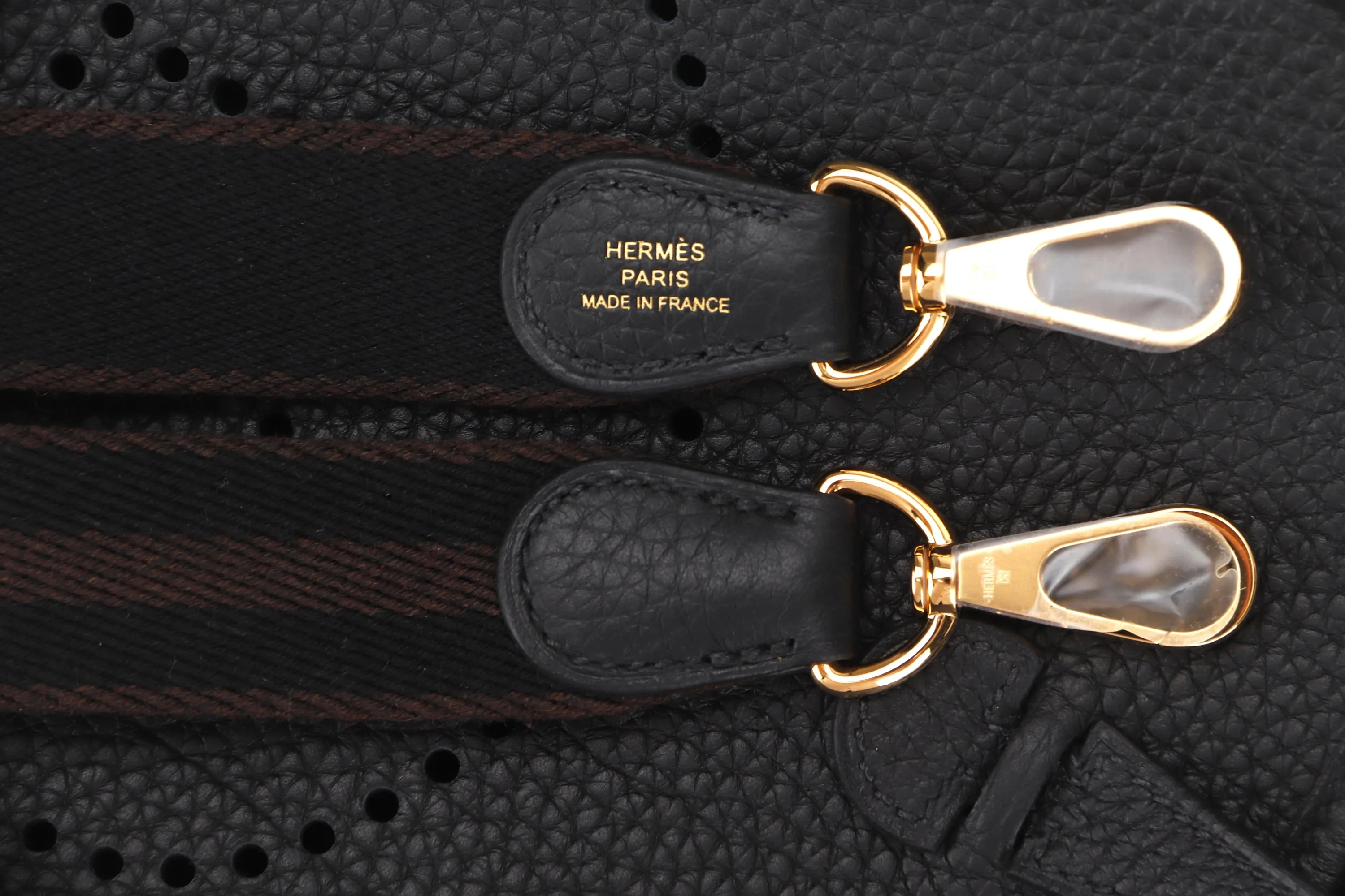 HERMES MINI EVELYNE TPM (STAMP B) BLACK CLEMENCE AMAZONE STRAP GOLD HARDWARE, WITH STRAP, DUST COVER & BOX