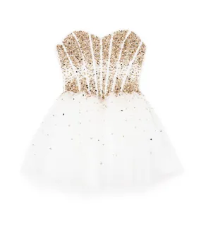 Jovani Girls White and Gold Beaded Corset Dress