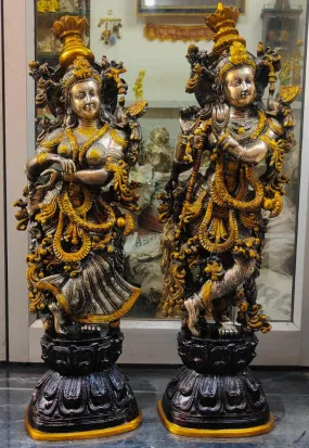 Madhava Sangini  , Beautifully Carved Intricate  work Radha Krishna Statue in Brass - DEVA001RKA