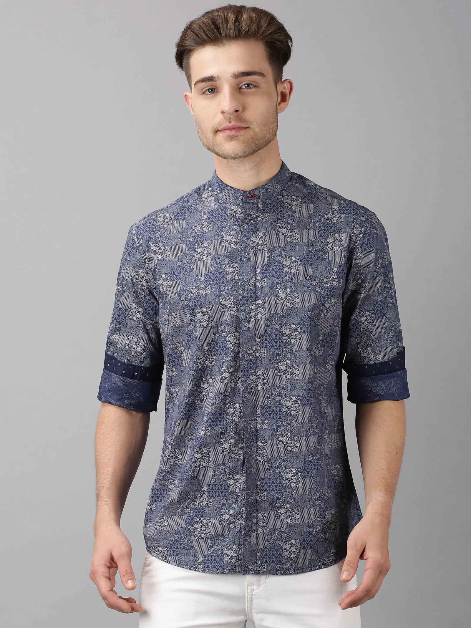 MEN'S BLUE PRINT SLIM FIT SHIRT