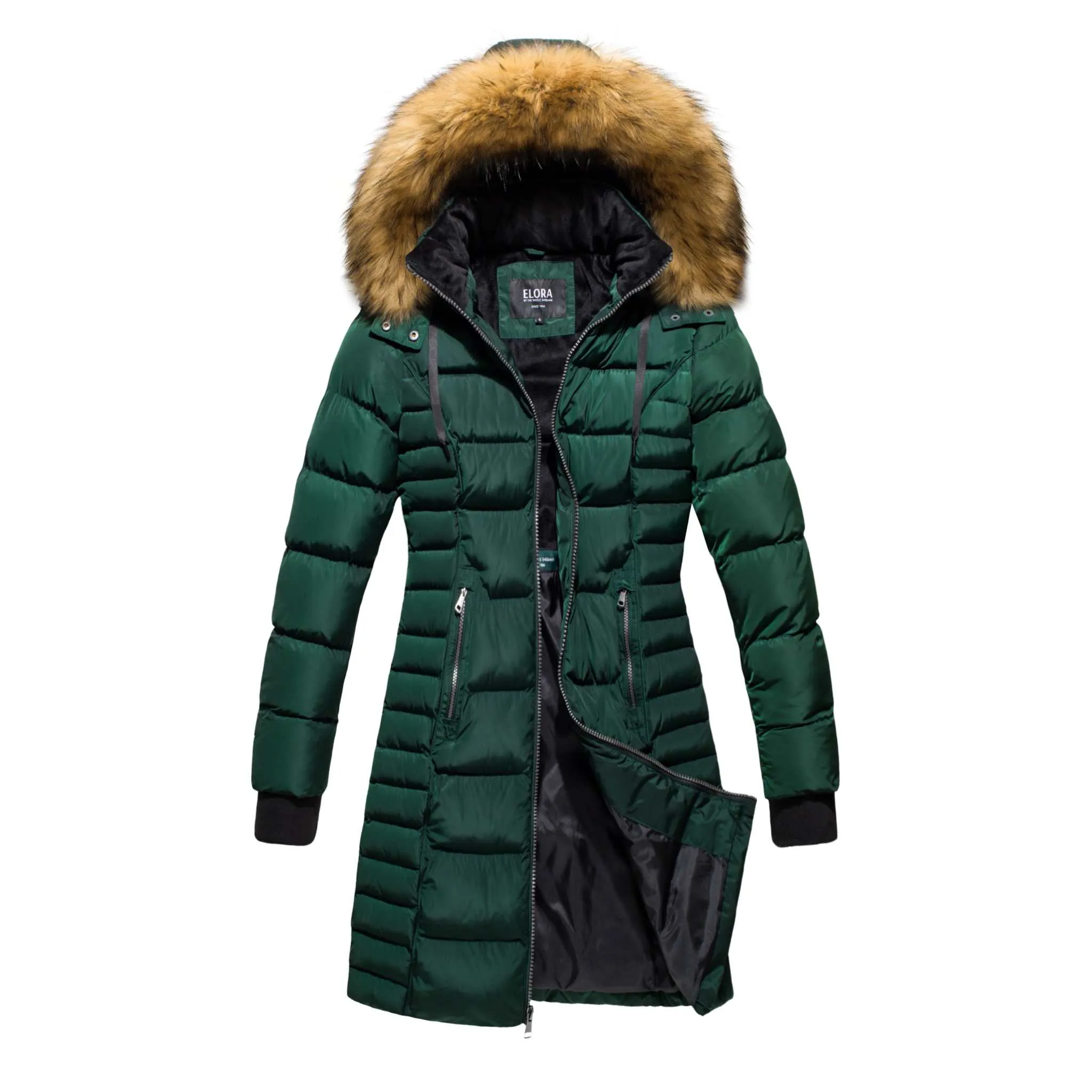 Mid Length Women Winter Coat with Fleece Lining and Fur Trim Hood