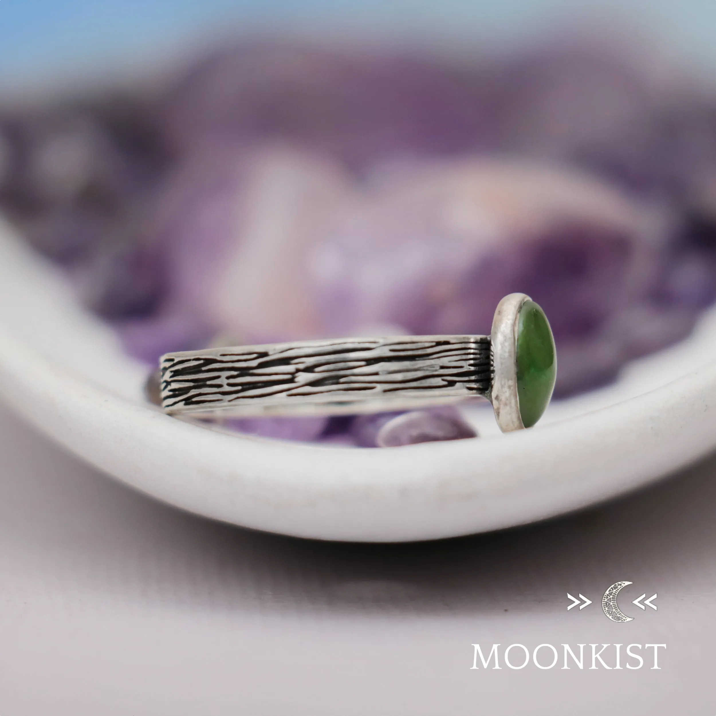 Oval Tree Bark Gemstone Silver Ring  | Moonkist Designs