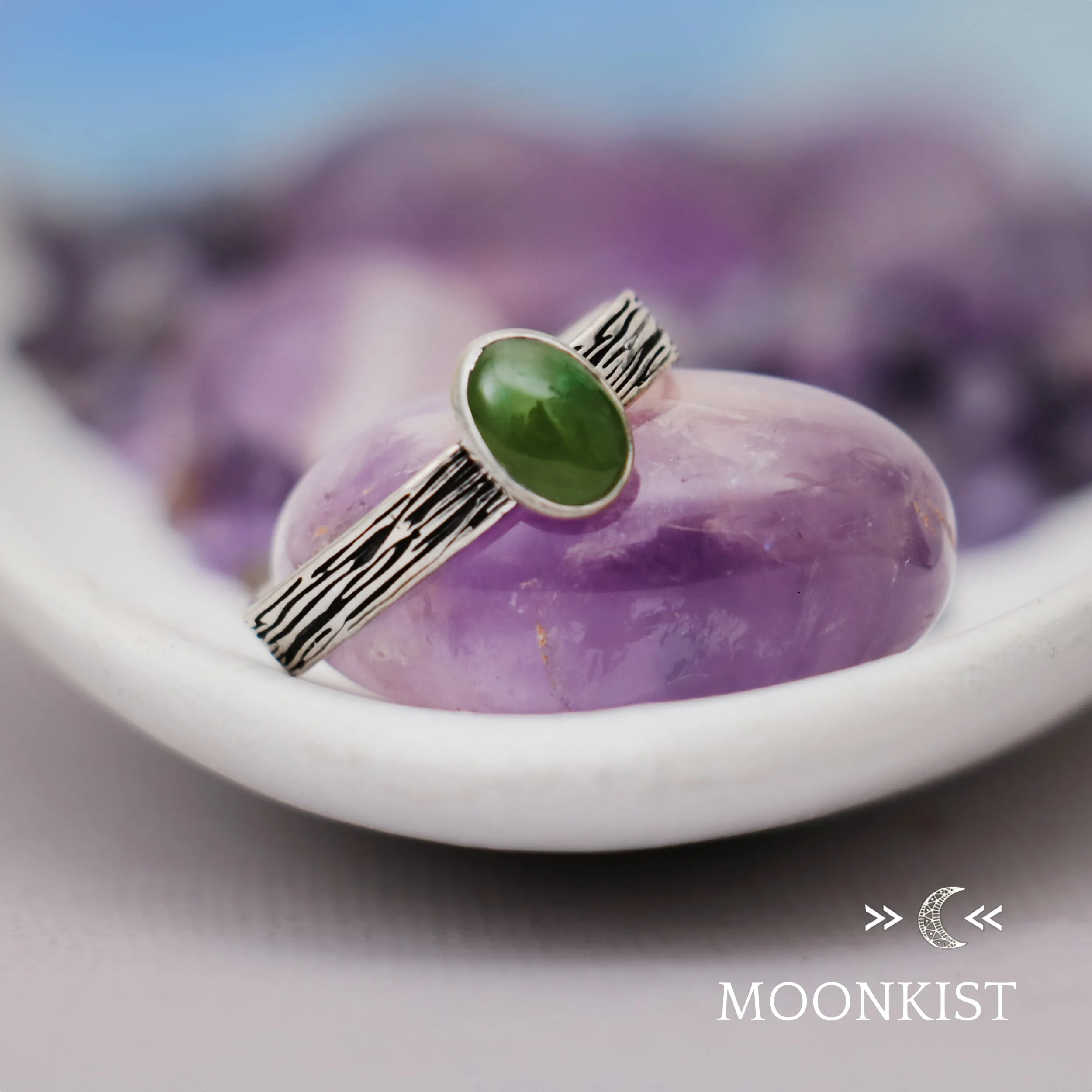 Oval Tree Bark Gemstone Silver Ring  | Moonkist Designs