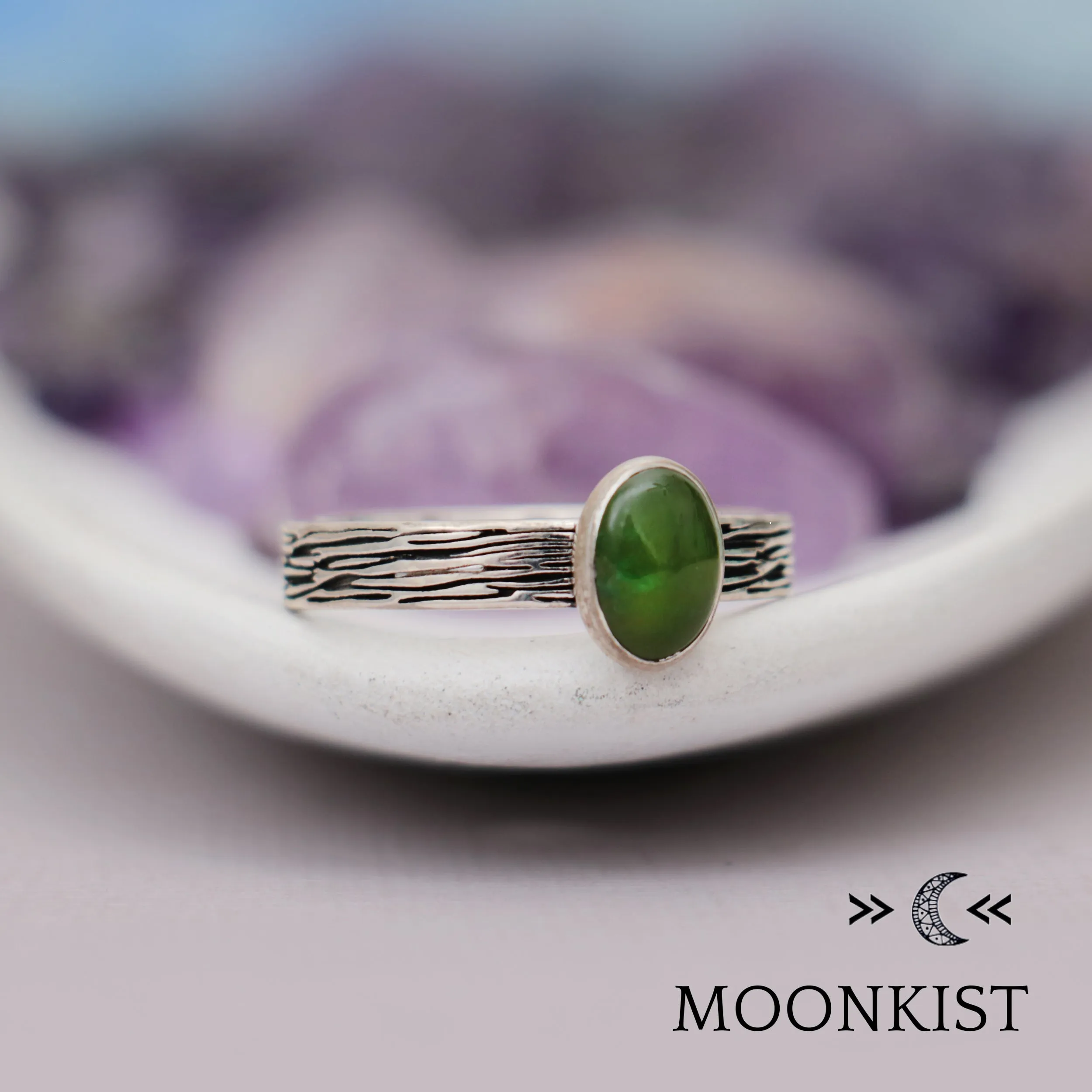 Oval Tree Bark Gemstone Silver Ring  | Moonkist Designs