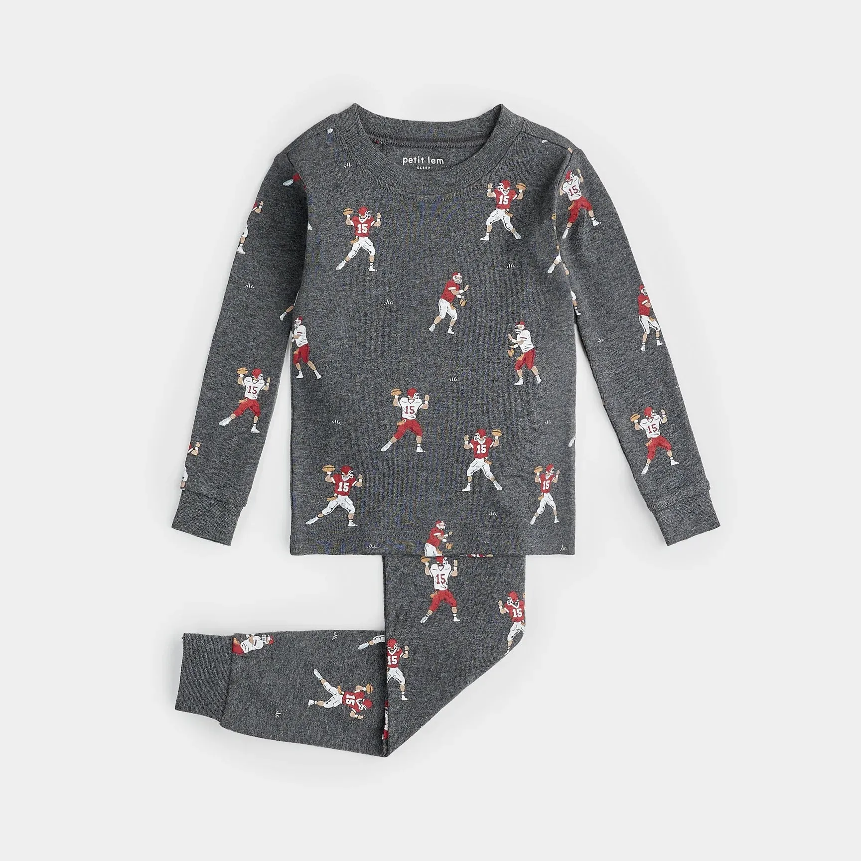 petit lem - Quarterback Print on Charcoal Heather PJ Set