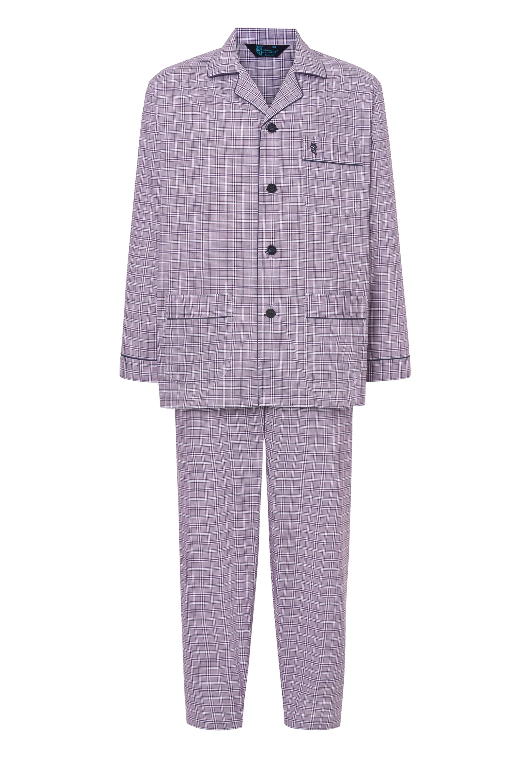 Pijama Hombre Largo Solapa Popelín Cuadros - Violeta 2977_95