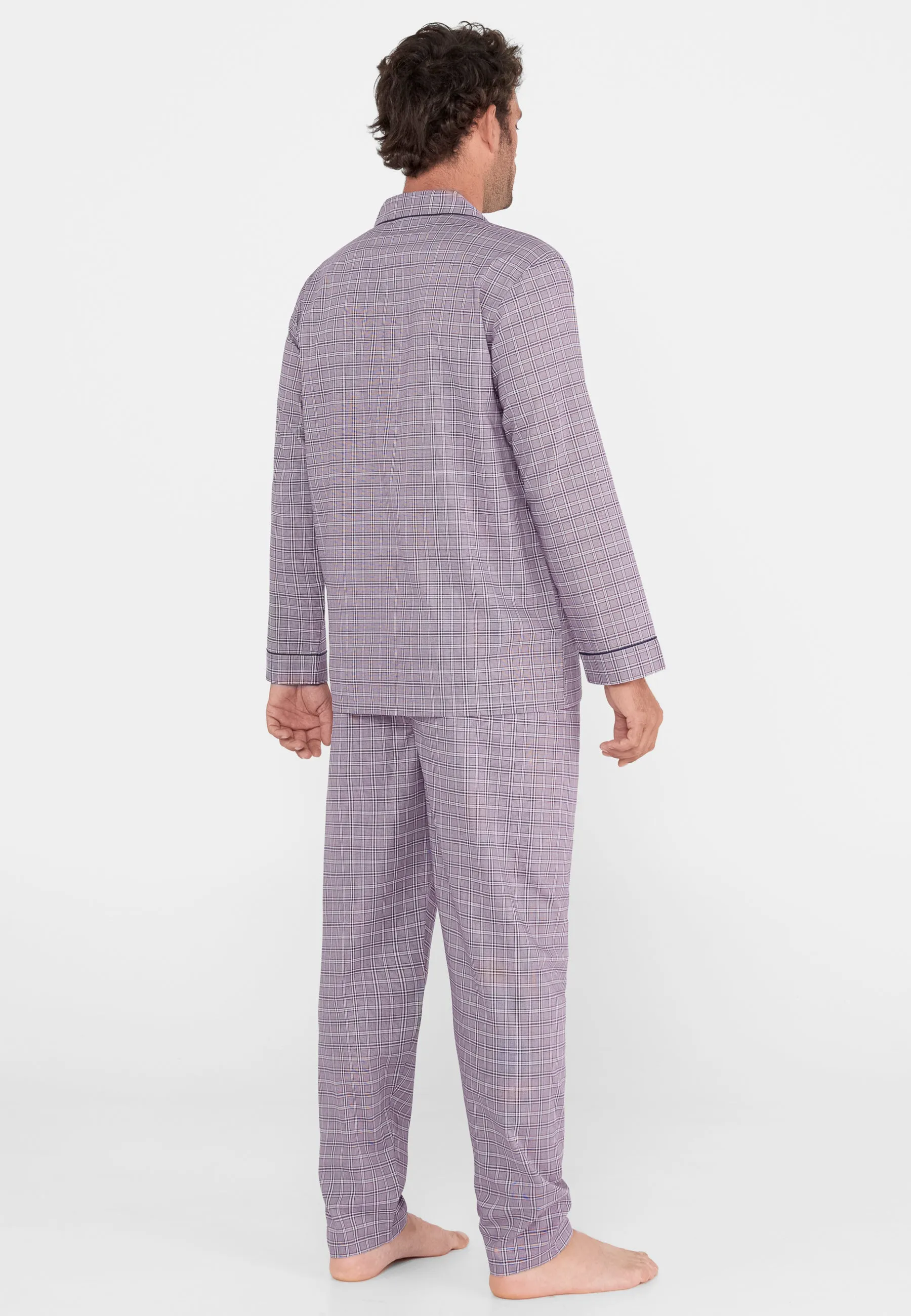 Pijama Hombre Largo Solapa Popelín Cuadros - Violeta 2977_95