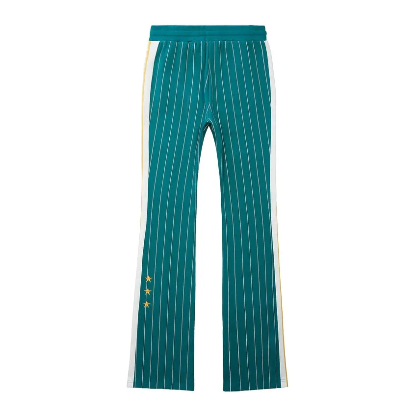 Pin Striped Varsity Track Pants - Alpine Green