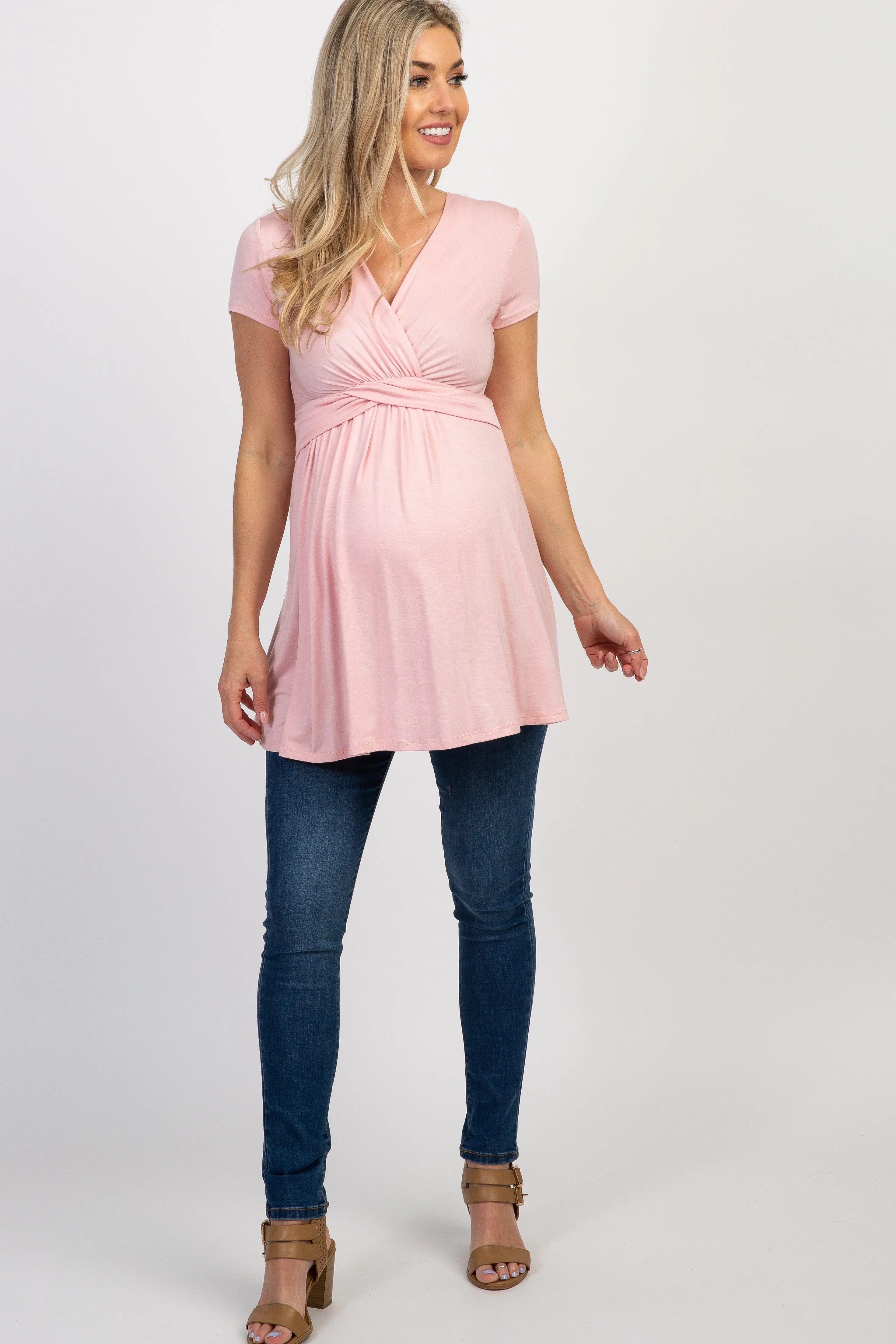 PinkBlush Light Pink Draped Front Maternity/Nursing Top