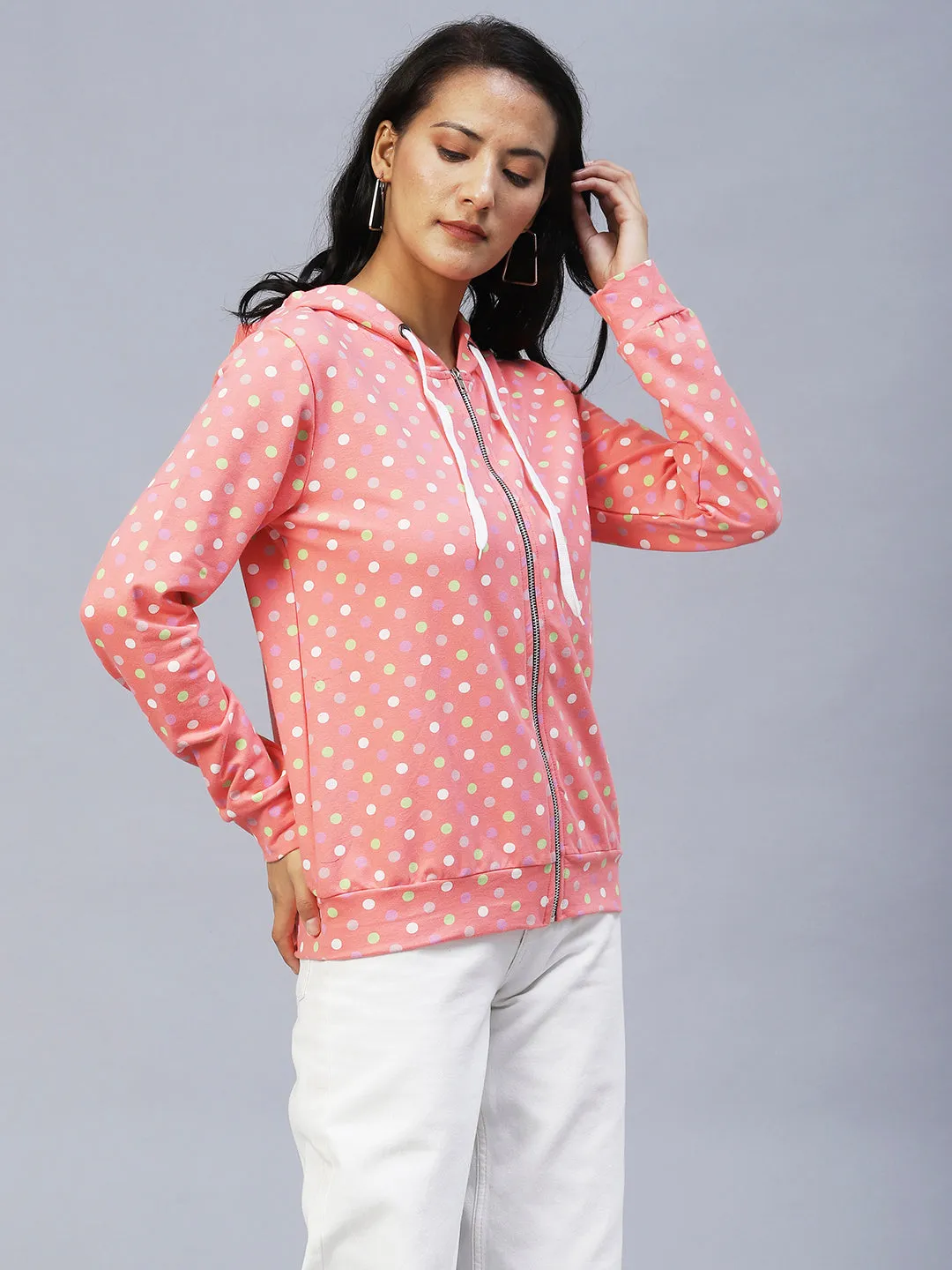 Polka Dot Hooded Terry Jacket