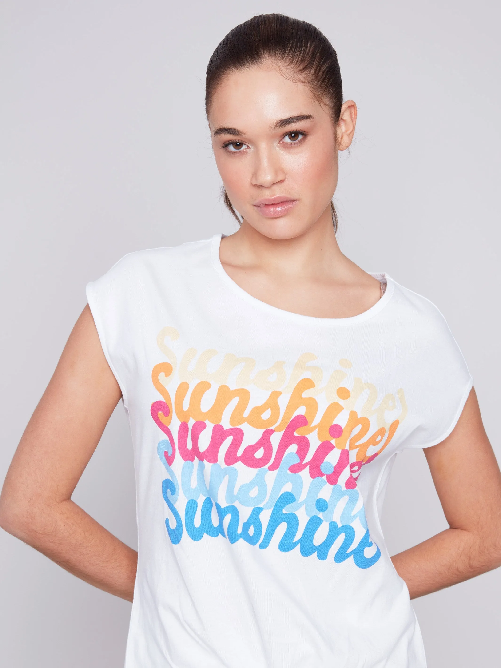 Printed Front Knot Top - Sunshine